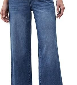 luvamia Wide Leg Jeans Woman High Waisted Trendy Pull On Elastic Waist Drawstring Stretchy Denim Jean Pants with Pockets