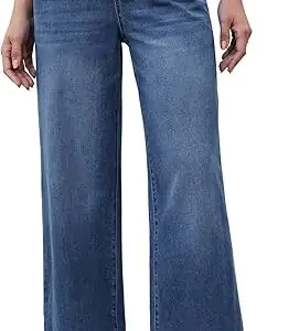 luvamia Wide Leg Jeans Woman High Waisted Trendy Pull On Elastic Waist Drawstring Stretchy Denim Jean Pants with Pockets