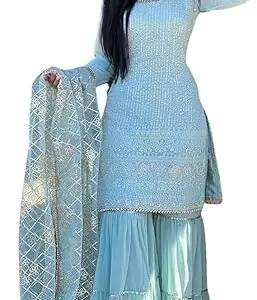 Beautiful Chinnon Punjabi Style Sharara  For Women Ready To Wear Salwar Kameez With Dupatta